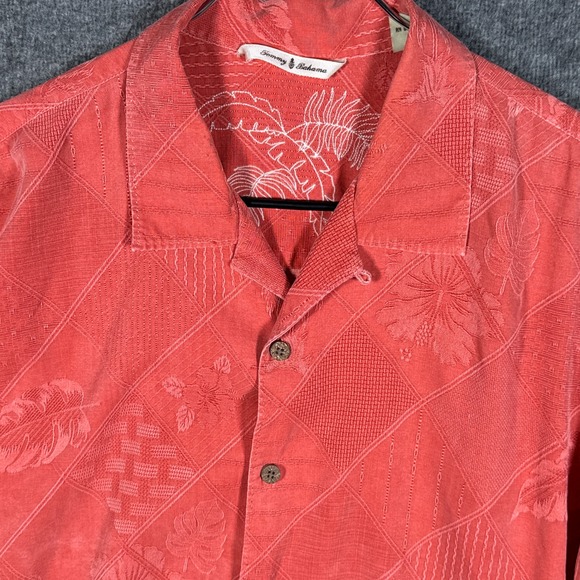 Tommy Bahama Other - Tommy Bahama Hawaiian Shirt Men Large Coral 100% Silk Embroidered Tropical Aloha